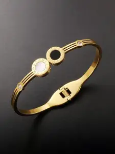 VIEN Gold-Plated Stainless Steel Cubic Zirconia Studded Kada Bracelet