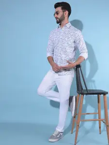 Crimsoune Club Classic Slim Fit Abstract Printed Spread Collar Long Sleeves Casual Shirt
