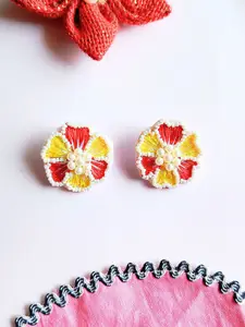 Sangria Beaded Bohemian Floral Stud Earrings
