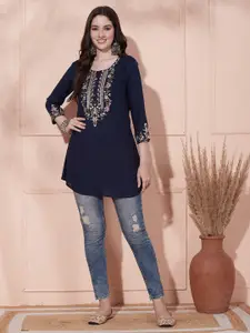 FASHOR Floral Embroidered Sequinned A-Line Kurti