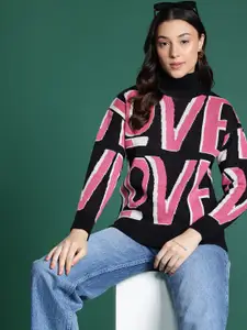 DressBerry Typography Turtle Neck Pullover