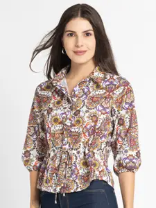 SHAYE Floral Printed Puff Sleeves Shirt Style Top