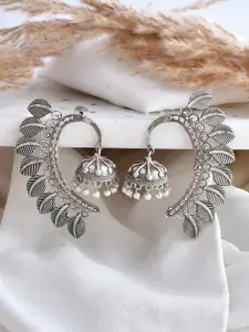 DASTOOR Silver-Plated Beaded Silver Contemporary Oxidised Drop Earrings