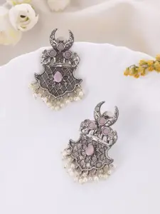 DASTOOR Silver-Plated Oxidised Drop Earrings