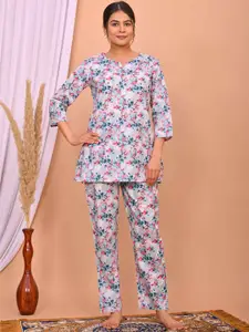 DHANOTA Floral Printed Pure Cotton Night suit