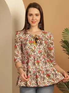Roly Poly Floral Printed Round Neck Cotton Top