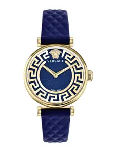 Versace Women Brass Dial & Leather Textured Straps Analogue Watch VE1CA0223