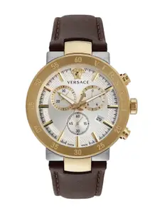 Versace Men Brass Dial & Leather Straps Analogue Watch VEPY00220