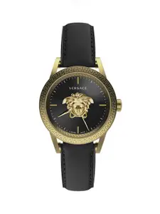 Versace Men Brass Embellished Dial & Leather Straps Analogue Watch VERD01320