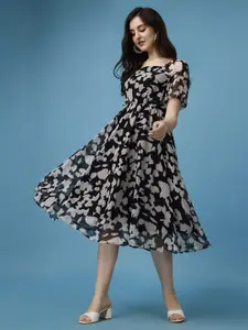 Fashion2wear Print Georgette Fit & Flare Midi Dress