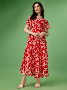 Fashion2wear Floral Print Georgette Fit & Flare Maxi Dress