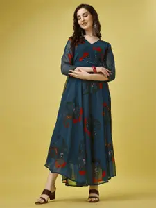 Fashion2wear Floral Printed V-Neck Georgette Maxi Dress
