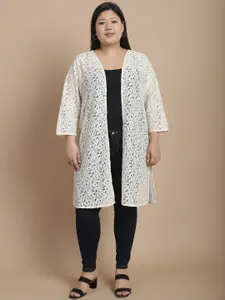 Rute Plus Size Self Design Longline Cotton Open Front Shrug
