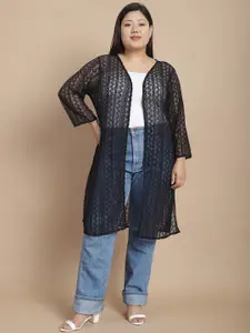 Rute Plus Size Self Design Cotton Longline Open Front Shrug