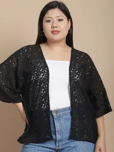 Rute Plus Size Self Design Cotton Open Front Shrug