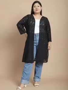 Rute Plus Size Self Design Cotton Longline Open Front Shrug