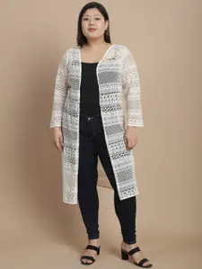 Rute Plus Size Self Design Cotton Longline Open Front Shrug