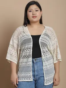 Rute  Plus Size Self Design Regular Open Front Shrug
