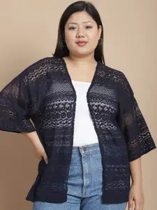 Rute Plus Size Self Design Cotton Open Front Shrug