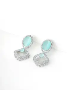 Priyaasi Silver Plated American Diamond Contemporary Drop Earrings