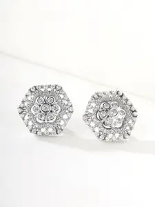 Priyaasi Silver Plated American Diamond Contemporary Studs