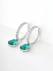 Priyaasi Silver-Plated American Diamond Contemporary Drop Earrings