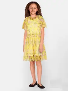 Allen Solly Junior Girls Floral Printed Flared Sleeve Gathered Cotton Fit & Flare Dress