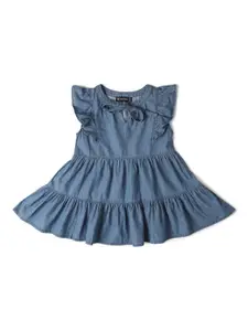Allen Solly Junior Girls Tie-Up Neck Gathered Tiered Cotton Fit & Flare Dress