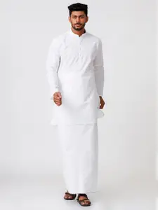 Ramraj Mandarin Collar Pure Cotton Kurta With Dhoti