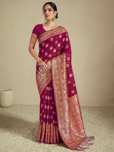 Ishin Purple Ethnic Motifs Woven Design Zari Saree
