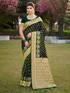 Ishin Green Ethnic Motifs Woven Design Zari Satin Saree