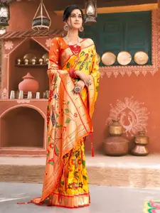 Ishin Yellow Floral Woven Design Zari Paithani Saree
