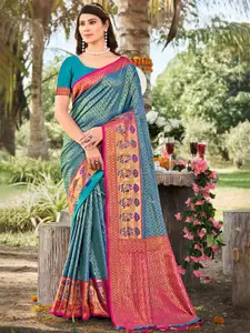 Ishin Blue Floral Woven Design Zari Banarasi Saree