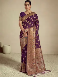 Ishin Purple Floral Woven Design Zari Saree