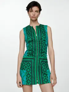 MANGO Printed Ruched Sheath Mini Dress