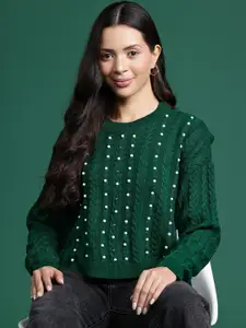 DressBerry Cable Knit Pullover with Embellished Detail