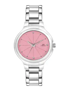 IIK COLLECTION Women Round Studded Dial Stainless Steel Bracelet Chain Analogue Watch