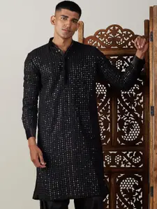 VASTRAMAY Geometric Embroidered Mirror Work Georgette Straight Kurta