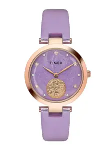 Timex Women Brass Embellished Dial & Leather Straps Analogue Watch TWEL19200