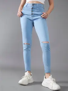 DOLCE CRUDO Women Skinny Fit High-Rise Slash Knee Stretchable Jeans