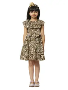 BAESD Girls Animal Print Flutter Sleeve Crepe Fit & Flare Dress