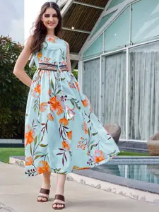 Sangria Floral Printed A-line Ethnic Dress