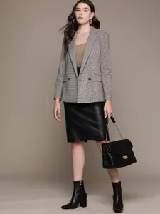 MANGO Double-Breasted Houndstooth Formal Blazer