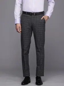 Louis Philippe Men Checked Slim Fit Formal Trousers