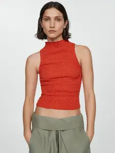 MANGO Ruched Dobby Weave Crop Top