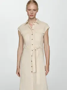 MANGO 100% Linen Shirt Midi Dress