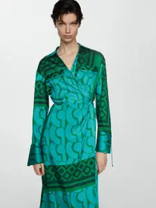 MANGO Printed Wrap Satin Dress