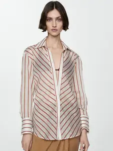 MANGO Striped Semi-Sheer Casual Shirt