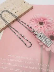 FIMBUL Silver-Plated Stone-Studded Pendant With Chain