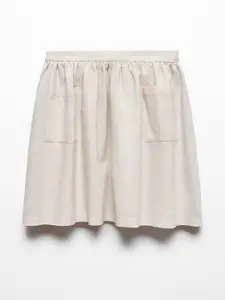 Mango Kids Girls Solid Linen Cotton Knee Length A-Line Skirt